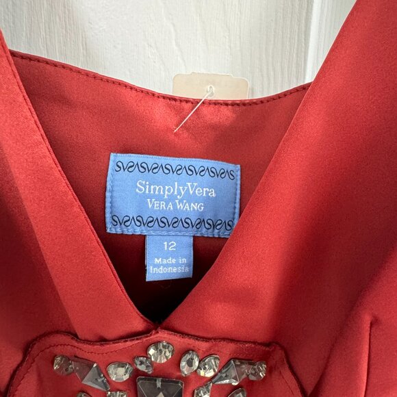 SIMPLY VERA VERA WANG NWT Rust Red Satin Velvet Cocktail Jeweled DRESS Size 12 - Picture 5 of 10